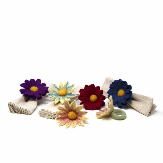 Image of Assorted Daisy Wool Napkin Rings, Set of 6