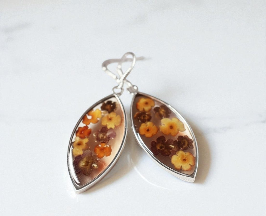 Bloomglass Flowers in Resin Ellipse Earrings