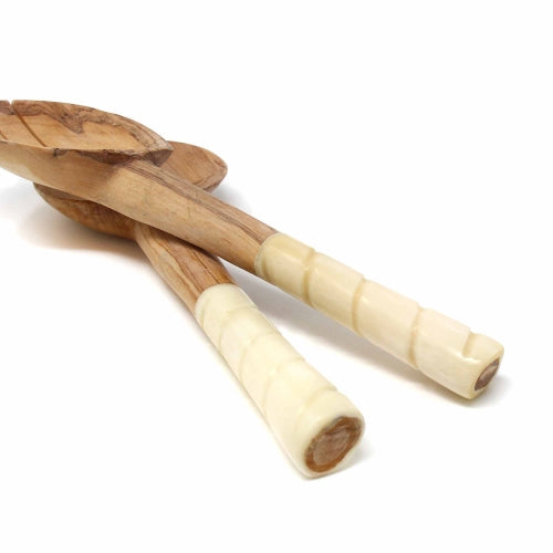 The Serengeti Etched Wood and Bone Salad Server Set