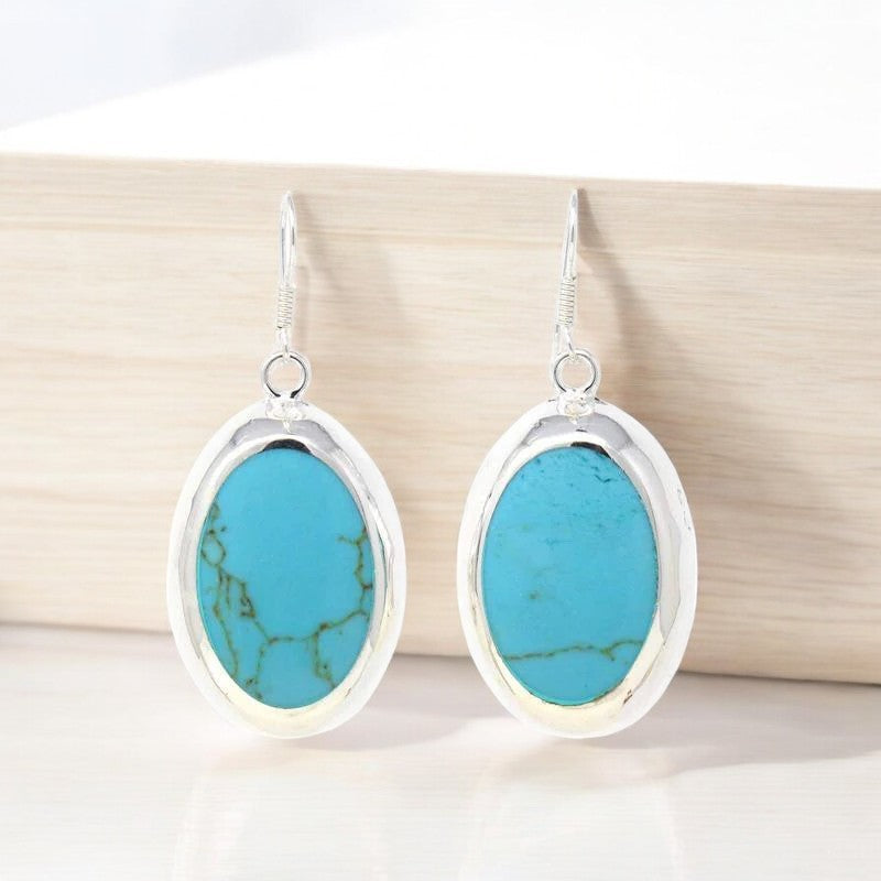 The Azure Turquoise Oval Drop Earrings