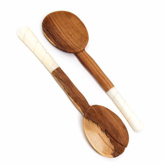 The Serengeti Etched Wood and Bone Salad Server Set
