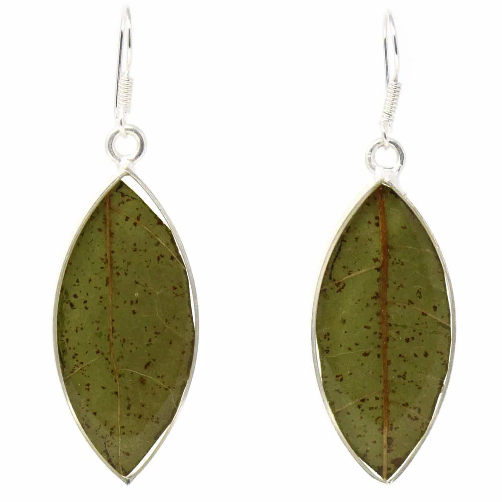 Verdant Natural Leaf Resin Ellipse Earrings