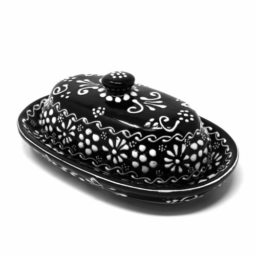 Image of Encantada Black & White Pottery Butter Dish