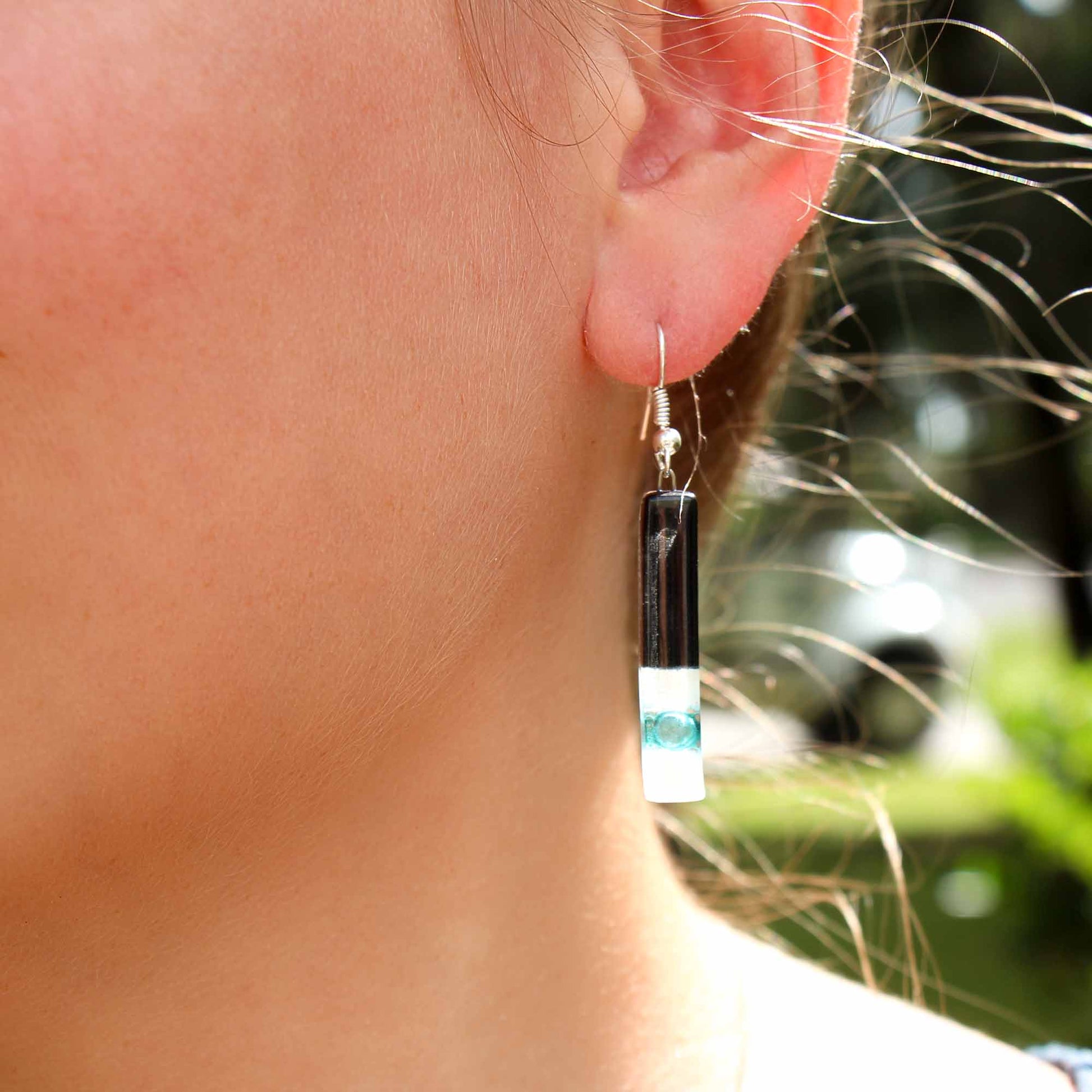 Image of Long Rectangle Glass Dangle Earrings