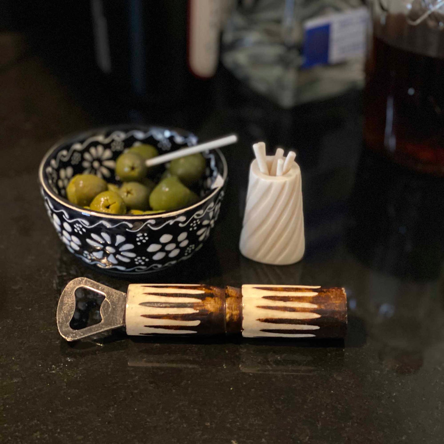 The Safari Bone Cocktail Pick Collection with Vessel