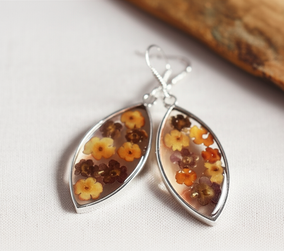 Bloomglass Flowers in Resin Ellipse Earrings