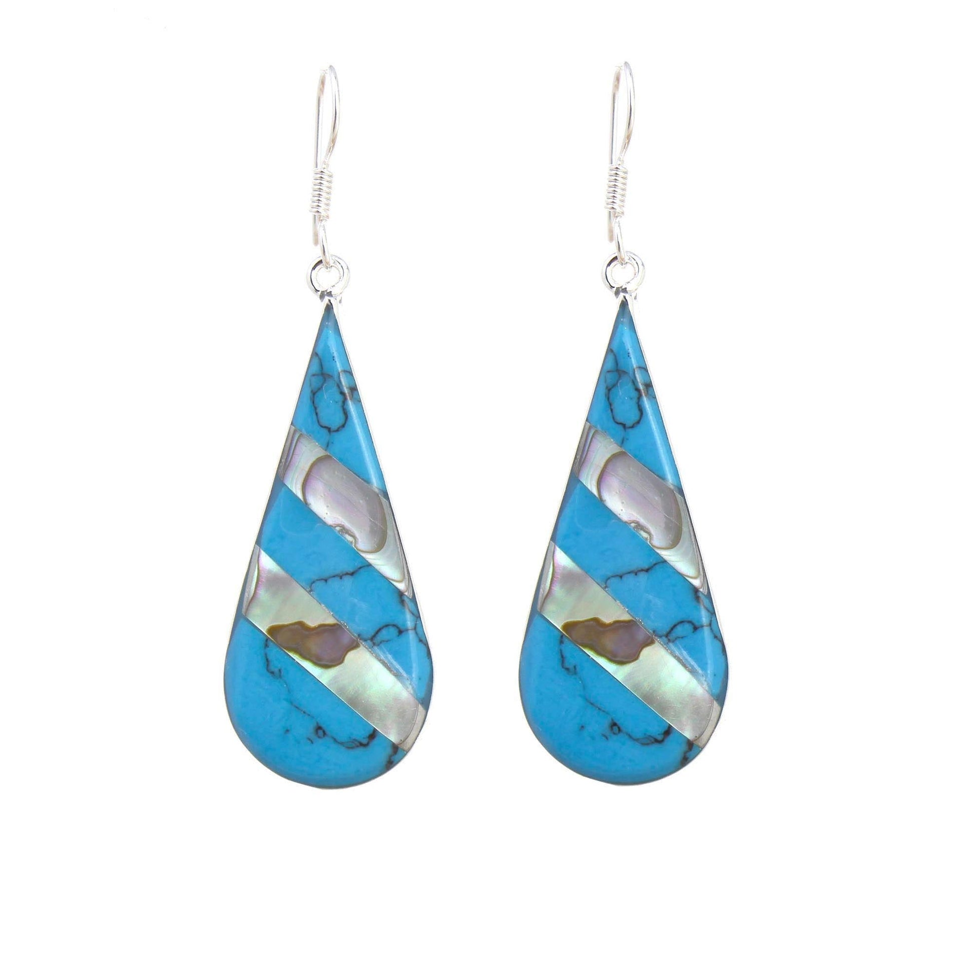 Image of Abalone & Turquoise Striped Teardrop Earrings