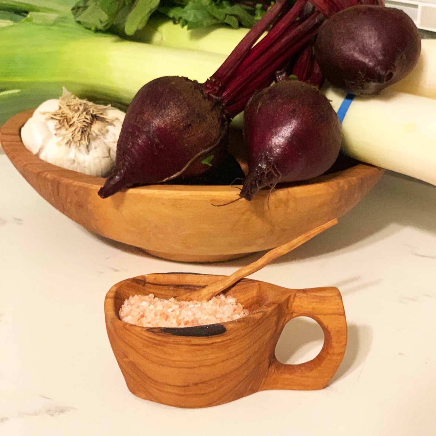 The Kahero Olive Wood Salt Keeper
