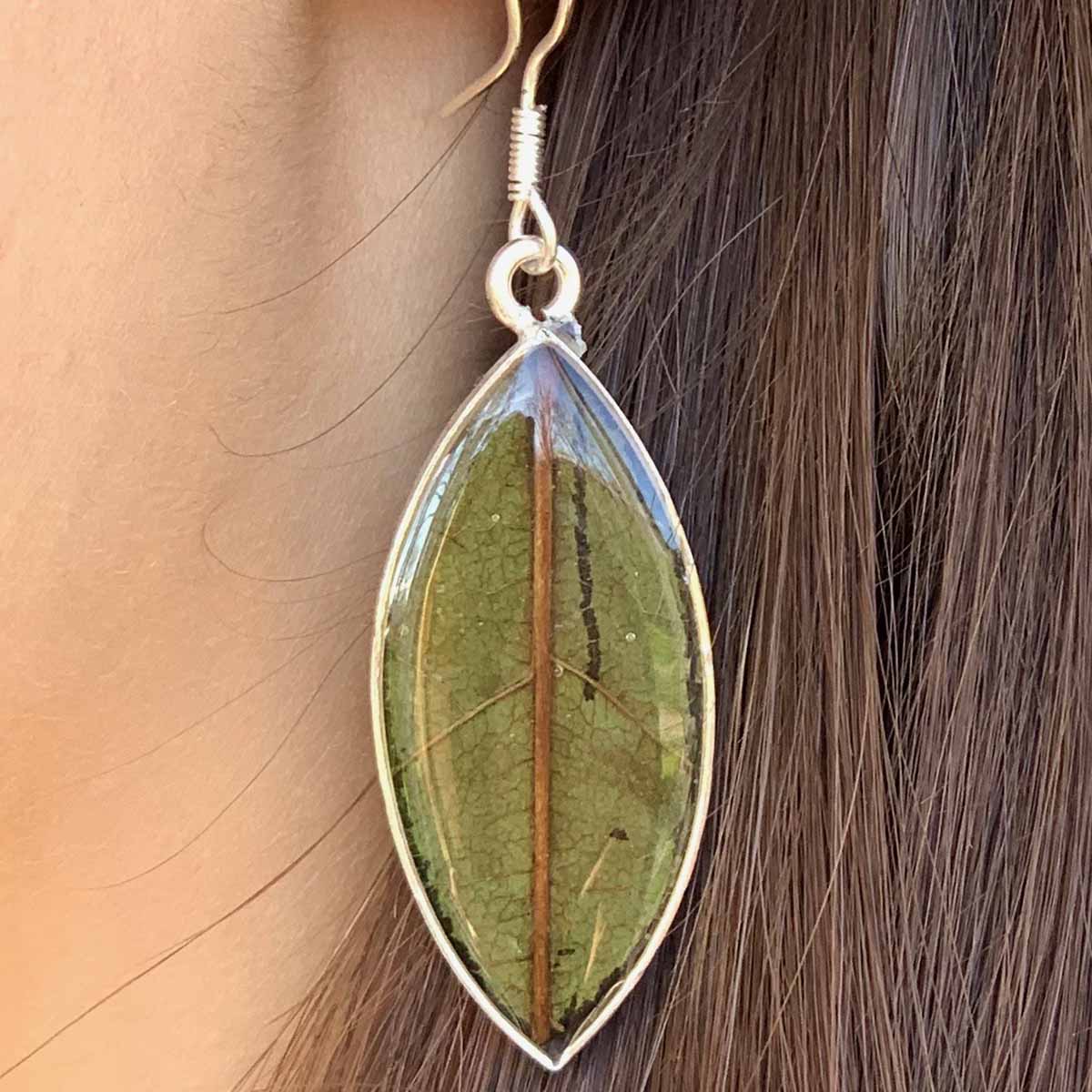 Image of Natural Leaf Resin Ellipse Earrings