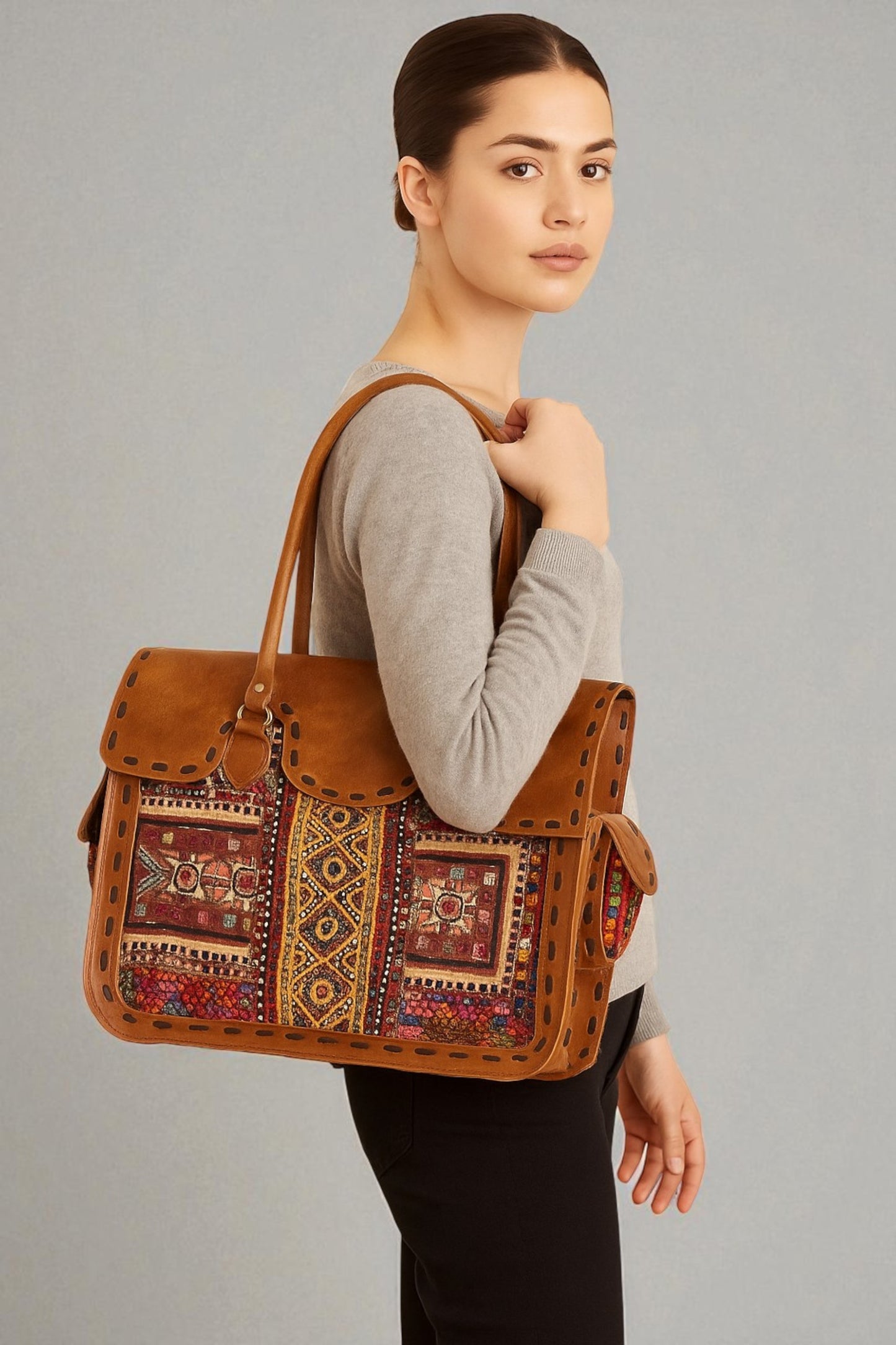 Nomad Dune Embroidered Leather Satchel