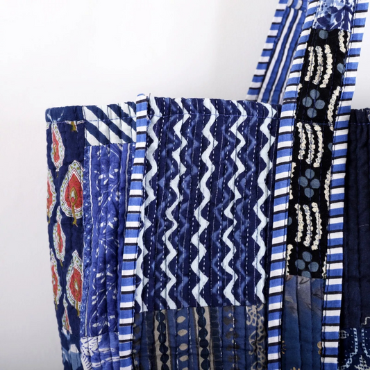 The Bazaar Patchwork Carryall Tote - Blue