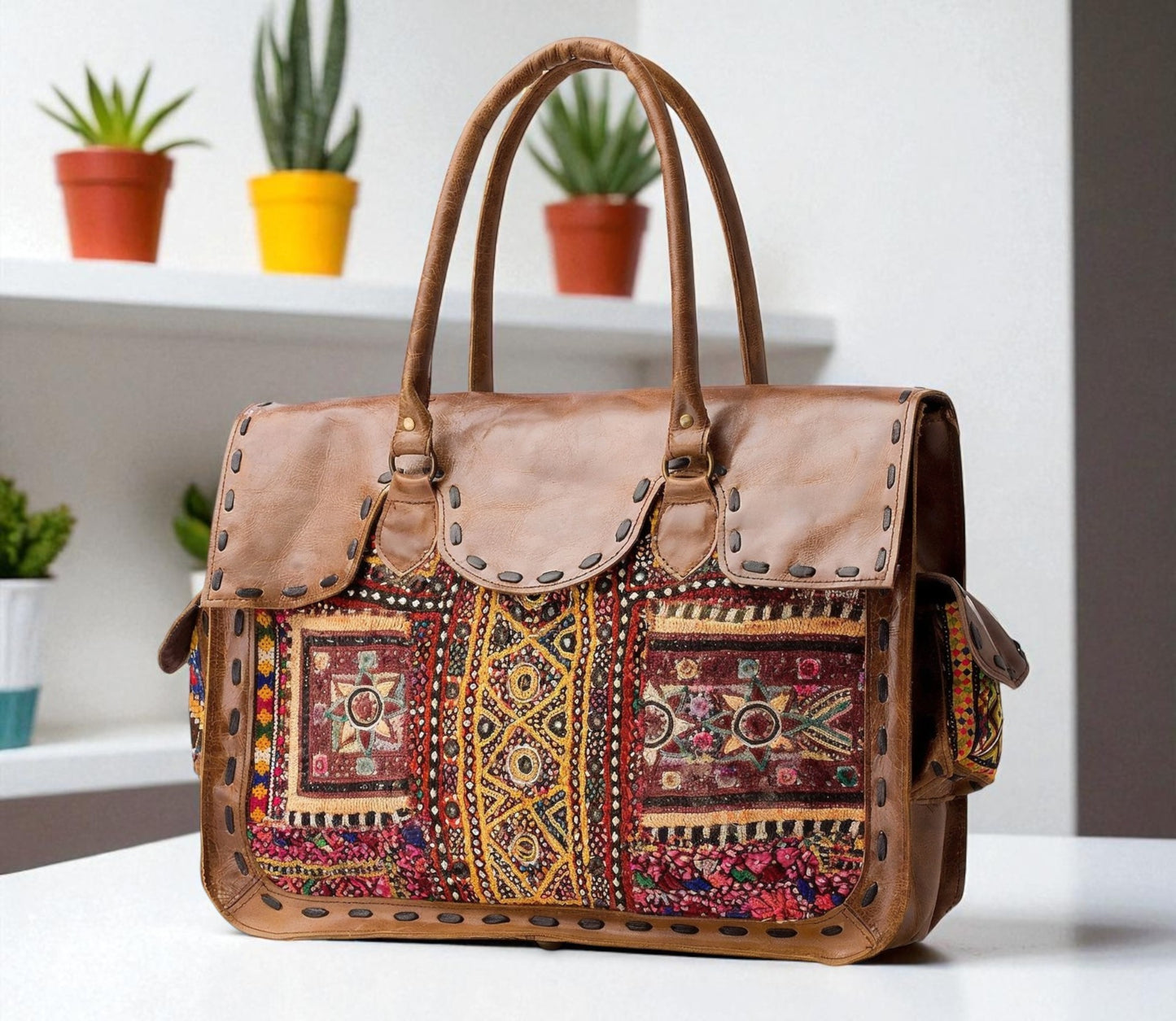 Nomad Dune Embroidered Leather Satchel