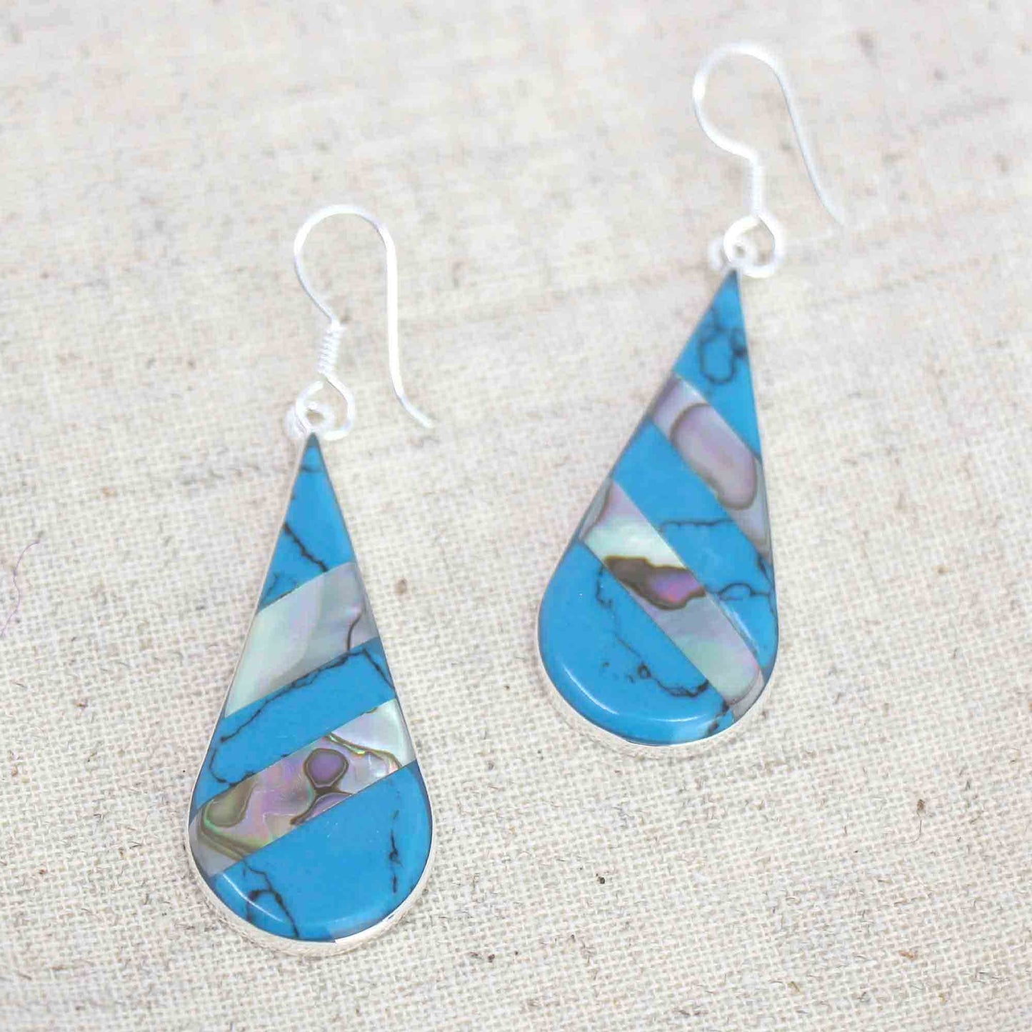 Image of Abalone & Turquoise Striped Teardrop Earrings