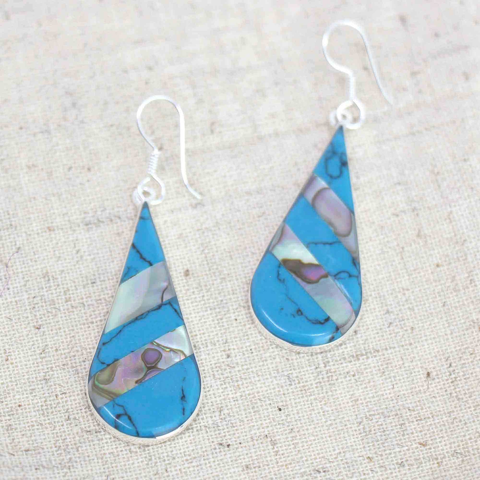 Image of Abalone & Turquoise Striped Teardrop Earrings