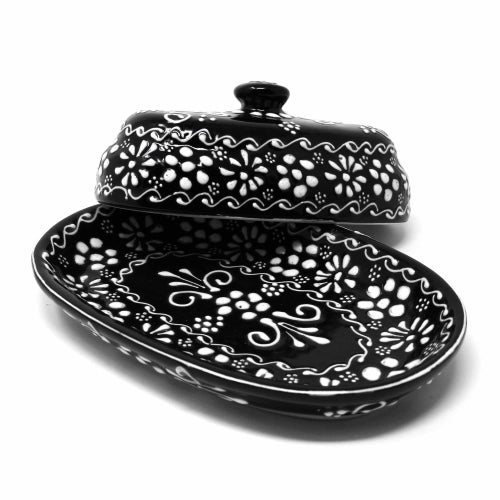 Image of Encantada Black & White Pottery Butter Dish