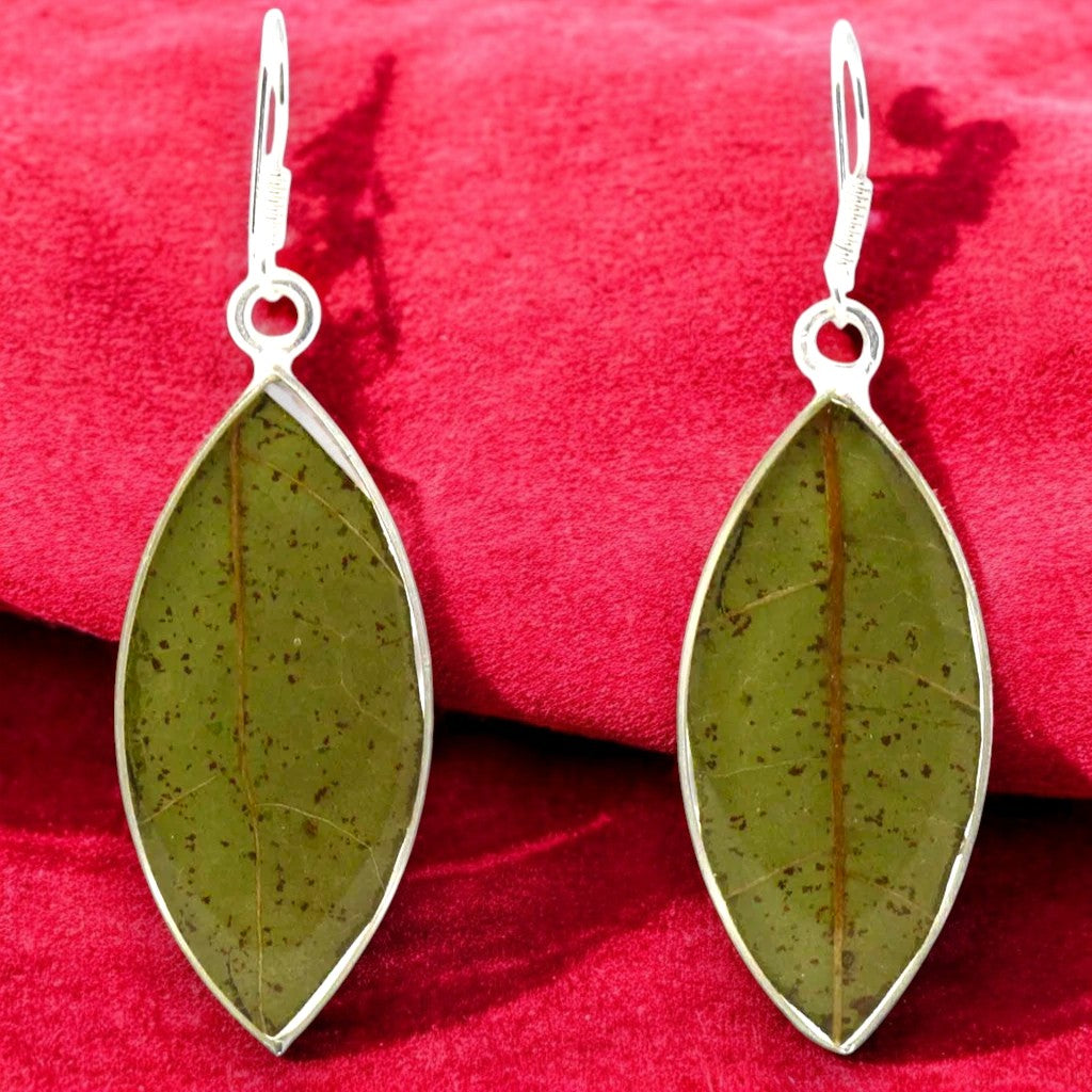 Verdant Natural Leaf Resin Ellipse Earrings