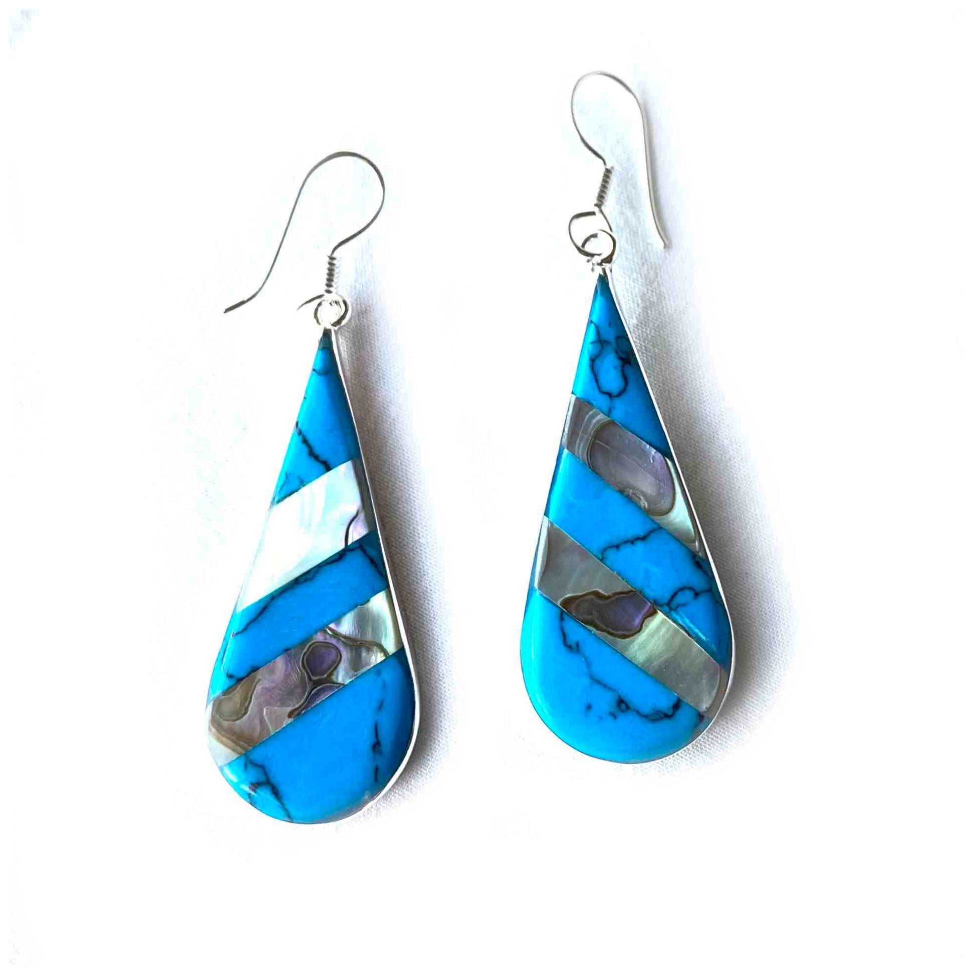 Image of Abalone & Turquoise Striped Teardrop Earrings
