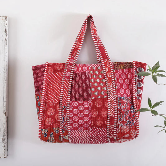 The Bazaar Patchwork Carryall Tote - Red
