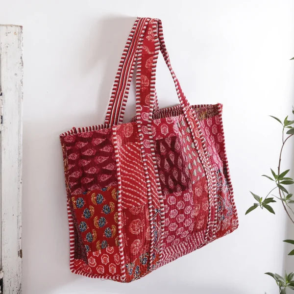 The Bazaar Patchwork Carryall Tote - Red