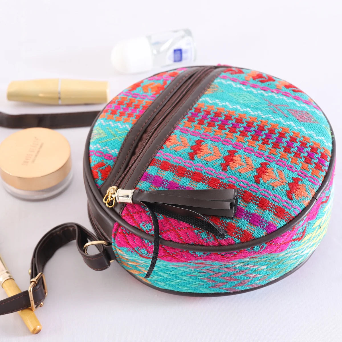 Flicker Jacquard Round Sling Bag - Turquoise