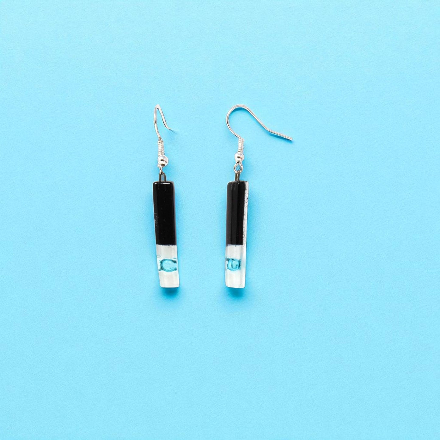Noir Long Rectangle Glass Dangle Earrings