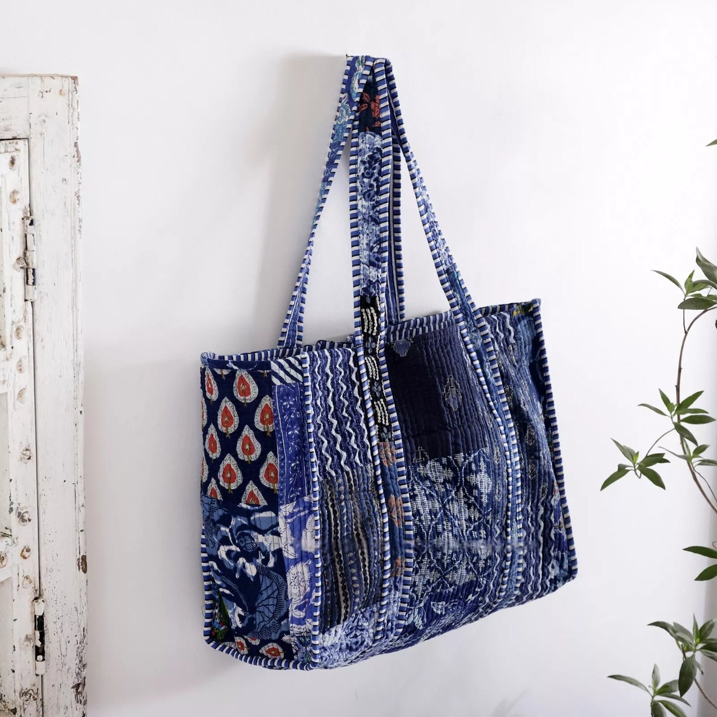 The Bazaar Patchwork Carryall Tote - Blue