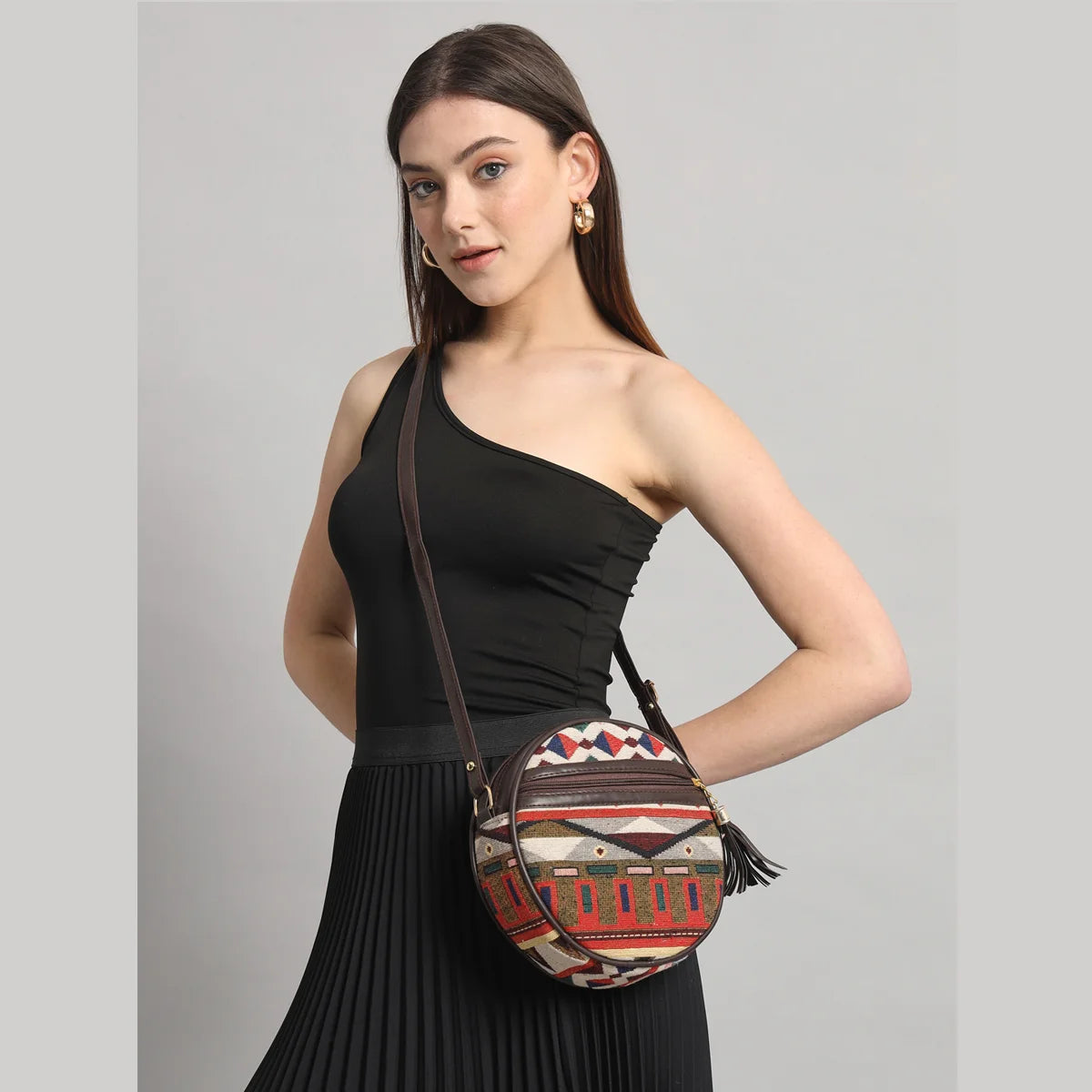 Flicker Jacquard Round Sling Bag - Red