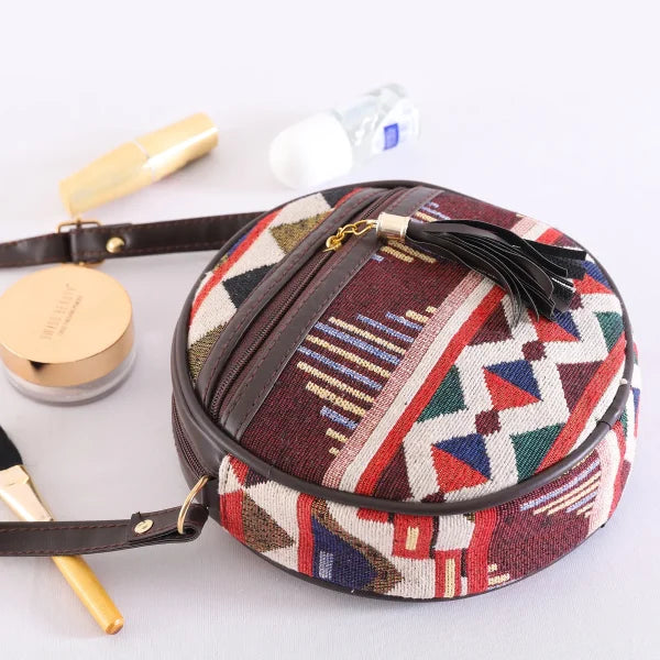 Flicker Jacquard Round Sling Bag - Red