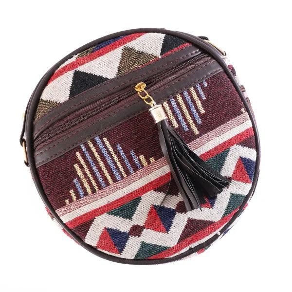 Flicker Jacquard Round Sling Bag - Red