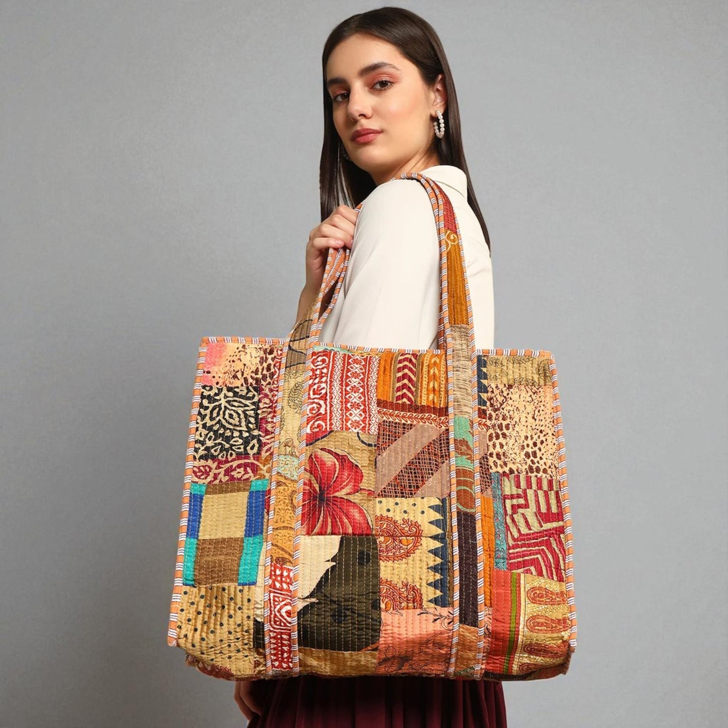 The Bazaar Patchwork Carryall Tote - Earth